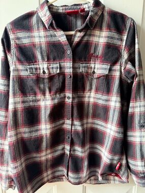Indian Motorcycle Plaid Button Down Shirt Size M Embroidered